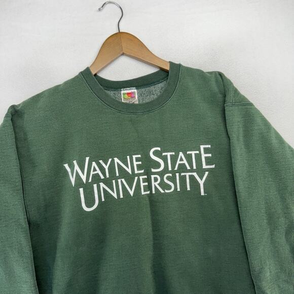 Vintage Wayne State Sweatshirt Men's Large Green Heavyweight Spellout Warriors - Picture 3 of 10